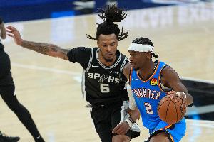 1-3还是2-2？ESPN预测明天胜率：马刺53.8%占据优势 雷霆46.2%